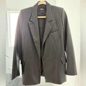 Zara Black Faux Leather Blazer